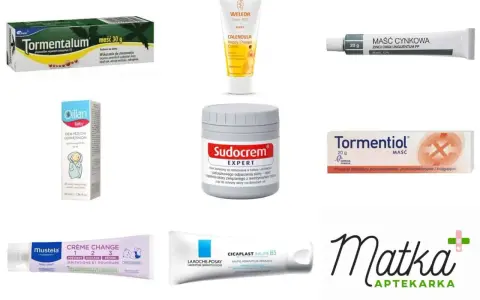 Kremy i maści na odparzenia pupy u dorosłego: Tormentiol, Sudocrem, Oillan, Maść cynkowa, Mustela, La Roche-Posay.