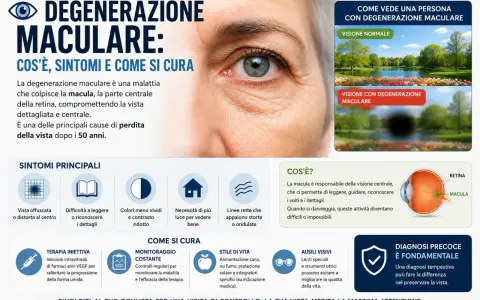 La degenerazione maculare è una delle principali cause di perdita della vista dopo i 50 anni, compromettendo la visione centrale.
