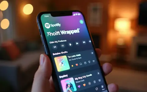 Telefon z aplikacją Spotify, na ekranie widoczny napis "Xhoitt Wrapped". Tak sprawdzisz swoje muzyczne podsumowanie roku.