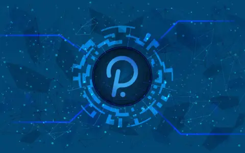 Centralny symbol polkadot crypto otoczony siecią połączeń, symbolizujący zdecentralizowaną przyszłość.
