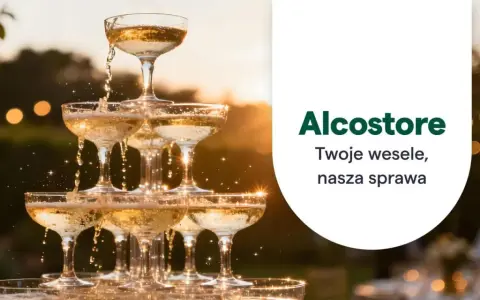 Wieża kieliszków z szampanem, idealna na wesele. Alcostore zadba o ten wyjątkowy wino na wesele.