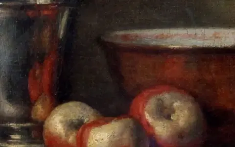 Nature morte avec pommes, un gobelet en argent et un bol, typique des œuvres d'art de Jean Siméon Chardin.