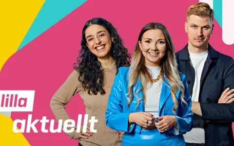 Tre glada programledare för Lilla Aktuellt Skola 2026.