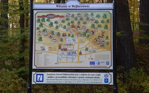 Mapa Kalwarii Wejherowskiej z zaznaczonymi kapliczkami, kościołami i innymi obiektami. Zaplanuj zwiedzanie tego wyjątkowego miejsca.