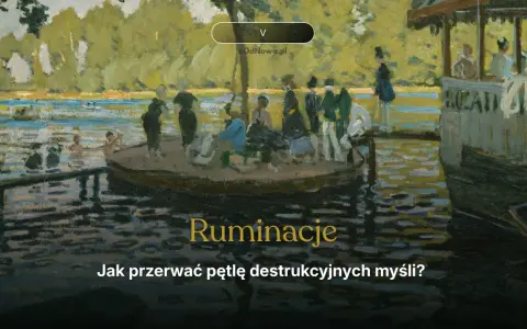 Ludzie na łodzi i w wodzie, jakby w pułapce myśli, zastanawiają się, jak przerwać pętlę destrukcyjnych myśli.