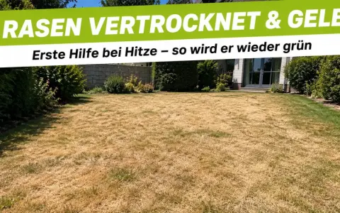 Brauner, vertrockneter Rasen braucht dringend Wasser. Mit regelmäßigem **rasen sprengen** wird er bald wieder grün.