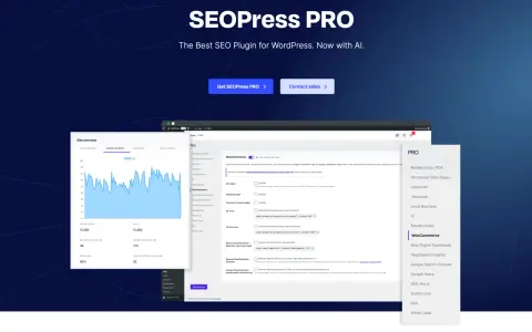 Le programme SEO de SEOPress PRO optimise votre site WordPress, avec des analyses de trafic et des réglages pour WooCommerce.