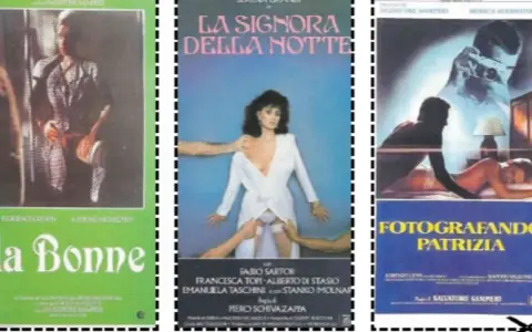 Locandine di film erotico italiano: "La Bonne", "La Signora della Notte" e "Fotografando Patrizia".