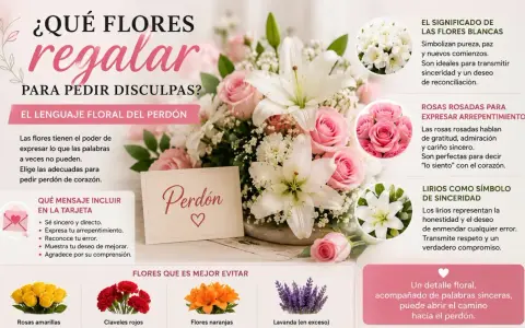 Un ramo de flores para pedir perdón, con rosas rosadas y lirios blancos, simboliza sinceridad y arrepentimiento.