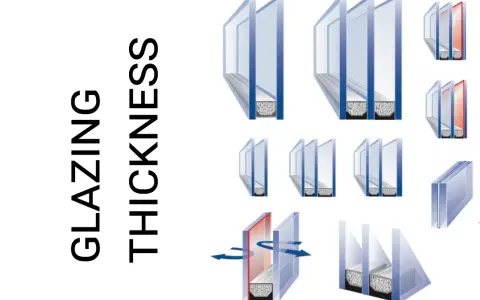 Ilustraciones de diferentes grosores de cristal, mostrando unidades de doble y triple panel con espacios de aire.