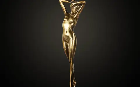 Statua dorata di donna, lucida e riflettente. Scopri come pulire l'ottone dorato per mantenerla splendente.