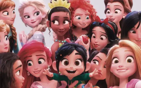 Wesołe imiona z bajek: Elsa, Anna, Ariel, Tiana, Bella, Śnieżka, Merida, Roszpunka, Vaiana i inne księżniczki Disneya.
