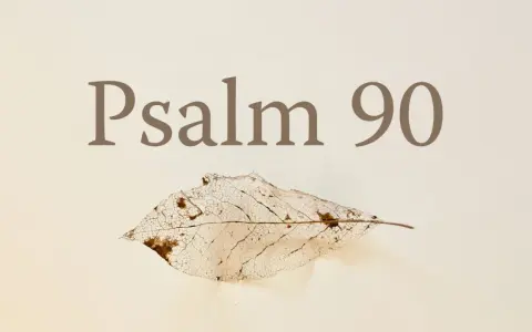Ein Skelettblatt liegt unter dem Text "Psalm 90". Es erinnert an die Vergänglichkeit des Lebens, wie in Psalm 90 Vers 5 beschrieben.