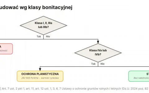 Schemat decyzyjny: co można budować w zależności od klasy bonitacyjnej gruntu. Określa różne poziomy ochrony i stawki.