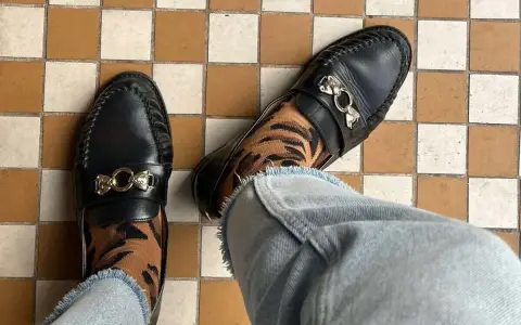 Elegantes mocasines negros con detalle de tigre en los calcetines, un ejemplo de los diversos tipos de mocasines.