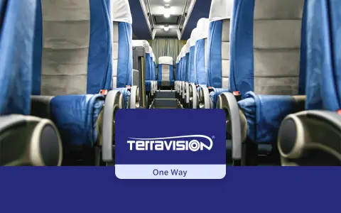 Tom bussäten på väg till Milano Bergamo flygplats. Terravisons logotyp syns.