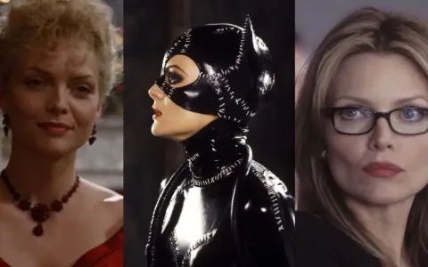 Michelle Pfeiffer i tre ikoniska roller: som en elegant dam, som den legendariska Catwoman och som en kvinna med glasögon. Filmer med Michelle Pfeiffer.