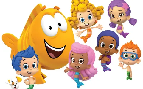 Wesoły bąbelkowy świat gupików: Molly, Gil, Deema, Oona, Goby, Nonny i piesek Bubble Puppy.