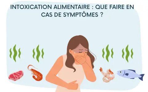 Une femme souffre de symptômes d'intoxication alimentaire. Que faire en cas de symptômes ? Viande, crevettes, poisson.