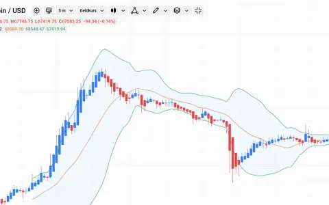 Wykres świecowy Bitcoina pokazuje zmienność cen, gdzie kontrakt na różnicę CFD na bitcoin to narzędzie do spekulacji na jego ruchach.