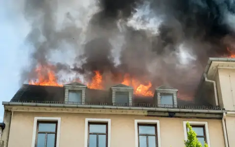 Dachstuhlbrand mit Flammen und schwarzem Rauch. Ein trauriger Nachweis, warum eine Hausratversicherung wichtig ist.