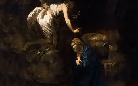 Anioł zwiastuje Maryi, klęczącej w pokorze. W tej scenie widać, że dla Boga nie ma nic niemożliwego.