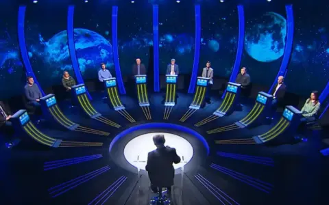 Dziesięciu uczestników czeka na swoją kolej w teleturnieju. Czy to już ten moment, o której godzinie?