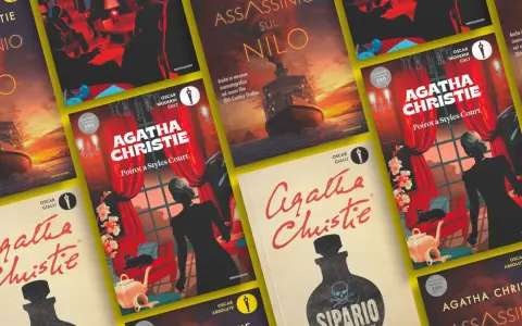 Copertine di alcuni dei 10 migliori libri di Agatha Christie, tra cui "Assassinio sul Nilo" e "Poirot a Styles Court".