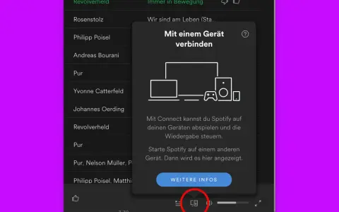 Spotify Connect: Musik auf mehreren Geräten abspielen und steuern. Ein Pop-up erklärt, wie.
