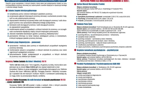 Zadania zespołu interdyscyplinarnego: kompleksowa pomoc rodzinom dotkniętym przemocą, wsparcie w sytuacjach kryzysowych, interwencje, monitorowanie i dokumentowanie przypadków przemocy.