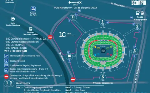Mapa PGE Narodowy: koncert Ed Sheeran Warszawa, ile biletów? Sprawdź bramy, parking i godziny otwarcia.