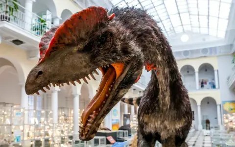 Model dinozaura w muzeum, gdzie można znaleźć darmowe muzea Warszawa. Wspaniała ekspozycja dla całej rodziny.