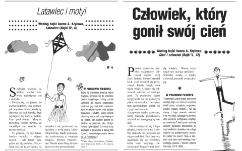 Latawiec i motyl, człowiek goniący cień – ilustracje do bajek filozoficznych Iwana Kryłowa.