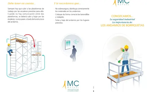 Un trabajador sube por un andamio de borriqueta, destacando la importancia de la seguridad industrial.
