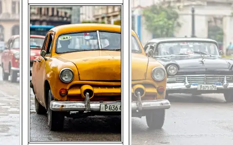 Taxis jaunes et noirs d'époque, une scène parfaite pour des photos à faire.
