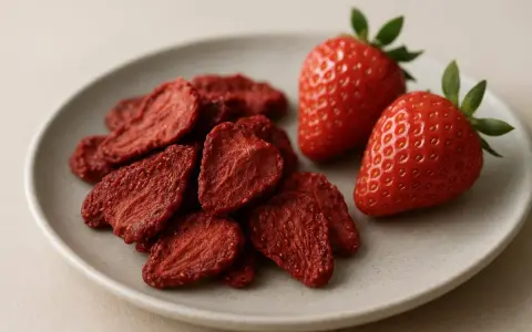 Assiette de fraises séchées et de fraises fraîches. Avis sur les fraisiers en gouttières.