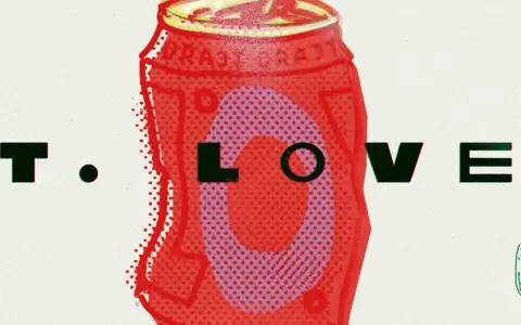 T.LOVE - nowa płyta w puszce! Kolorowa grafika z napisem T.LOVE, stylizowana na puszkę napoju.