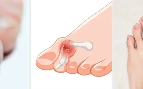 Pie con juanete y uñas afectadas, resultado de usar zapatos estrechos en la parte delantera.