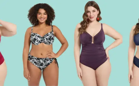 Quattro donne in costume da bagno, con modelli e colori diversi, pronte per l'estate.