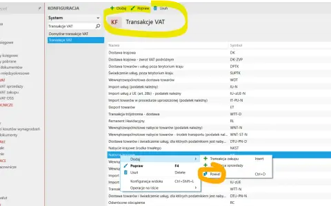 Konfiguracja systemu: Transakcje VAT, w tym import i eksport, są kluczowe dla prawidłowego rozliczenia cła.