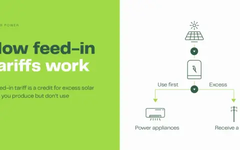 Schemat działania net metering: energia słoneczna zasila urządzenia, nadwyżka trafia do sieci i generuje kredyt.