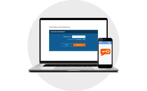 Weryfikacja dwuetapowa na laptopie i telefonie. Potwierdź swoją tożsamość, wpisując kod. To przykład autoryzacji i autentykacji.
