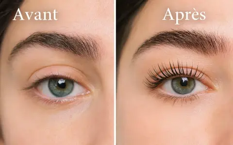 Avant/Après : regard transformé par un rehaussement de cils. Découvrez la durée de cette extension de cils naturelle.
