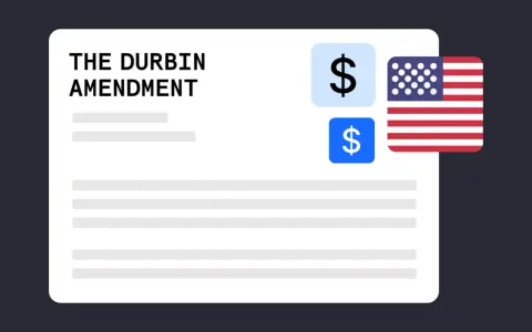 A document titled "The Durbin Amendment" with dollar signs and the US flag, symbolizing financial regulation.