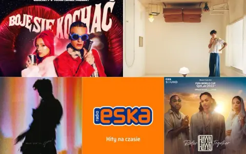 Smolasty i Young Leosia prezentują "Boje się kochać". Obok okładka z Harrym Stylesem, Radio Eska i muzyka z Mistrzostw Świata FIFA 2022.