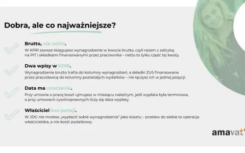 Brutto co to? W KPiR księgujesz wynagrodzenie brutto, czyli z zaliczką na PIT i składkami. Netto to tylko część.
