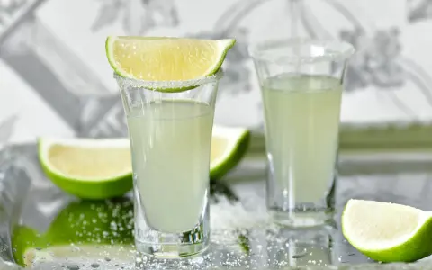 Dwa kieliszki z drinkiem, ozdobione solą i ćwiartkami limonki. Idealne na letnie wieczory, jak z przepisu na "Wściekły pies".