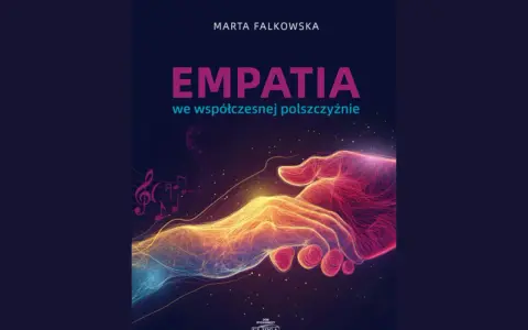 Okładka książki "Empatia we współczesnej polszczyźnie" Marty Falkowskiej. Dwie świetliste dłonie splatają się, symbolizując więź. Numerologiczna 9 kobieta odnajdzie w niej głębokie przesłanie.