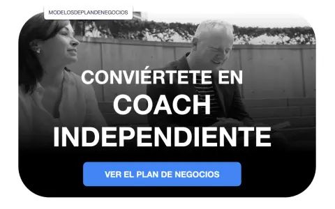 Dos personas conversan, una de ellas sonríe. El texto dice "Conviértete en coach independiente".
