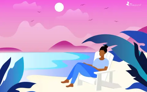 A person sits in a white Adirondack chair on a beach, enjoying the sunset. The scene is a perfect way to relax and recharge.